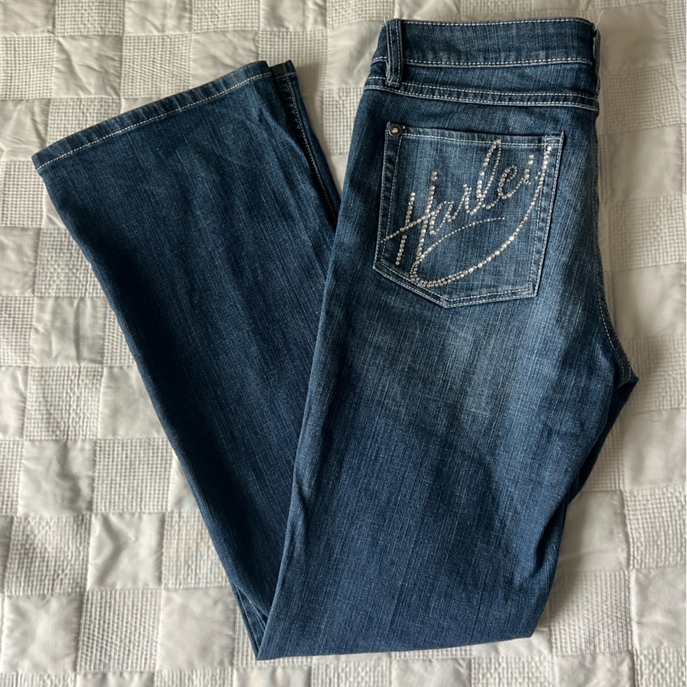 Harley-Davidson Women's Size 8 Bootcut Low Rise Rhinestone Blue‎ Jeans